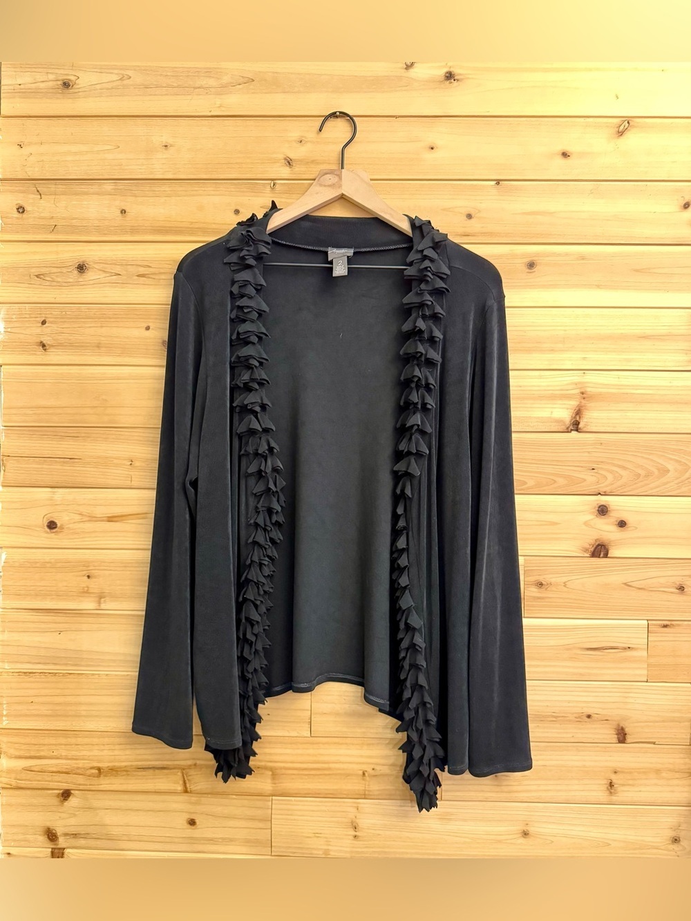 Chicos Travelers Size 2/Large Black Open Front Cardigan Anti Wrinkle